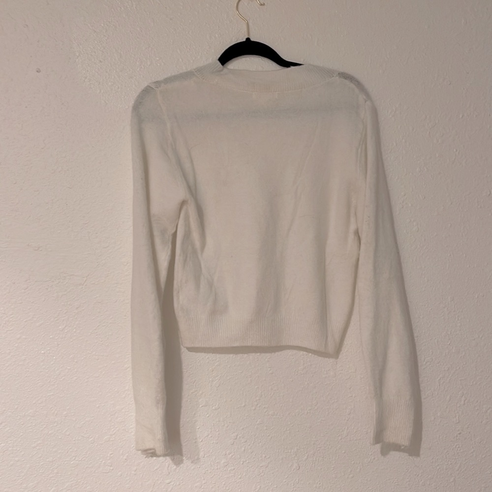 White Rhinestone Button Knit Cardigan - Picture 3 of 4